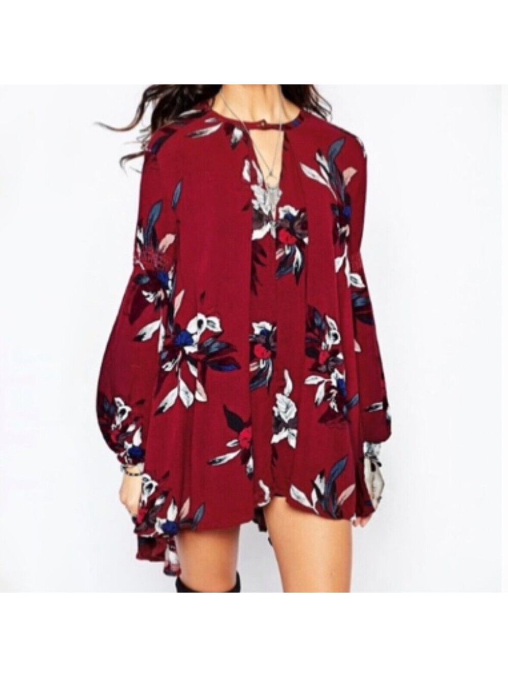 Free People Electric Orchid Tree Swing Tunic Dress Red SP Boho Breezy Festival
